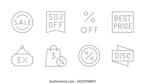 Discounts icons. Editable stroke. Containing sale, banner, discount, sales, shoppingbag.