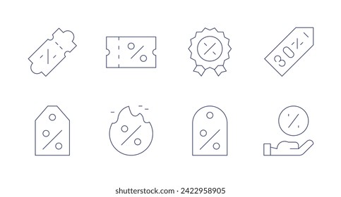 Discounts icons. Editable stroke. Containing coupon, label, discount, sale, fire.