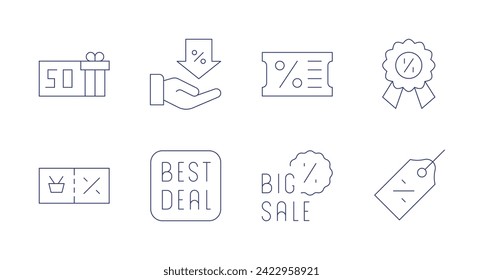 Discounts icons. Editable stroke. Containing sale, voucher, discount, pricetag, bigsale, bestdeal.