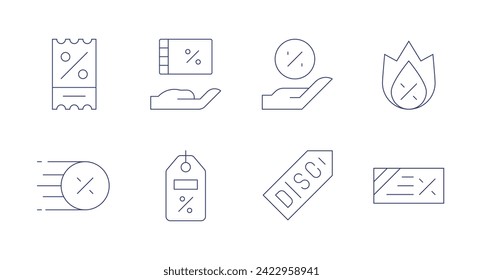 Discounts icons. Editable stroke. Containing voucher, hotdeal, sale, discount, saletag.