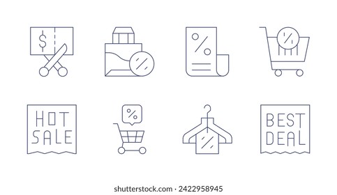 Discounts icons. Editable stroke. Containing voucher, hotsale, discount, shoppingcart.