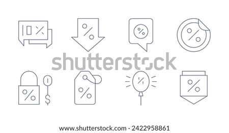 Discounts icons. Editable stroke. Containing offer, shoppingbag, discount, discountballoons, decrease, tag.