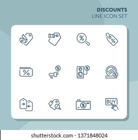 Discounts line icon set. Tag, percentage, announcement. Store concept. Can be used for topics like shopping, special offer, sale