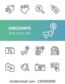 Discounts line icon set. Tag, percentage, announcement. Store concept. Can be used for topics like shopping, special offer, sale