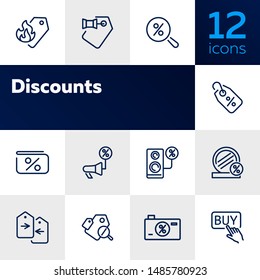 Discounts line icon set. Tag, percentage, announcement. Store concept. Can be used for topics like shopping, special offer, sale