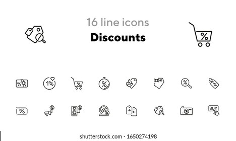 Discounts line icon set. Tag, percentage, announcement. Store concept. Can be used for topics like shopping, special offer, sale