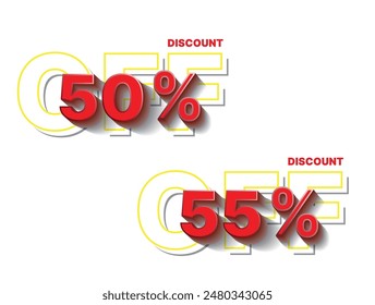 Discounts numbers percent sign in red and white colors isolated on WHITE background, from 50% to 55% discount's.