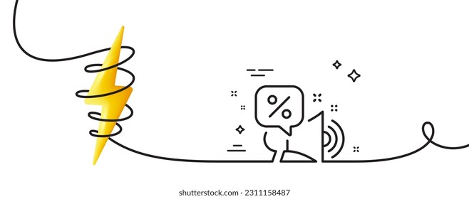Icono de línea de ofertas de descuentos. Una línea continua con curl. Signo de promoción de venta. Símbolo de oferta Megaphone. Los descuentos ofrecen una única cinta de contorno. Curva de bucle con energía. Vector