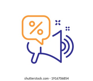 Discounts offer line icon. Sale promotion sign. Megaphone offer symbol. Quality design element. Line style discounts offer icon. Editable stroke. Vector