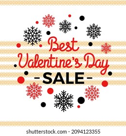 Discounts on holiday of st valentines day vector, promotion and clearance. Sale and propositions snowflakes bokeh selling goods advertisement red curtain