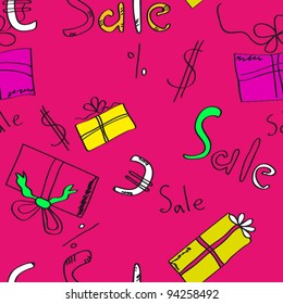 Discounts. Packaging for purchases. Sale seamless  texture.