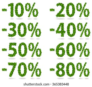 Discounts and percentages. The theme of spring and green leaves.