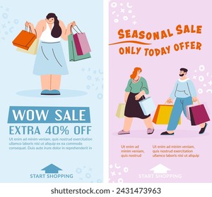 Discounts and reduction of price, only today special offer. Seasonal sale for shopping lovers, clients and customers. Shops and stores deals and clearances for men and women. Vector in flat style