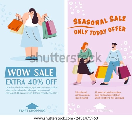 Discounts and reduction of price, only today special offer. Seasonal sale for shopping lovers, clients and customers. Shops and stores deals and clearances for men and women. Vector in flat style