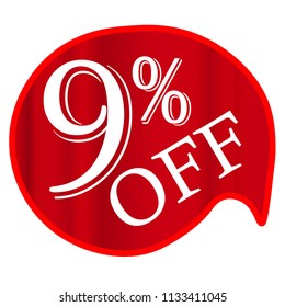 Discounts Sale Banner 9% Illustration vector Red background white letters