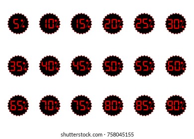 discounts ,sale. black Friday. red price. logo, information, sticker. Figures 1, 2, 3, 4, 5, 6, 7, 8, 9, 0.