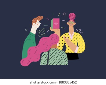 Discounts, Sale, Promotion - Shop Consultant - Modern Flat Vector Concept Illustration Of Customers And A Salesperson Telling About And Offering The Product