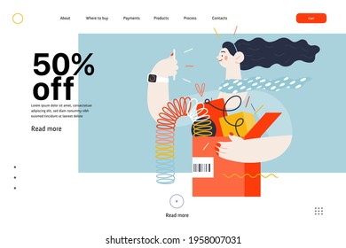 Discounts, sale, promotion, web template. Flat vector