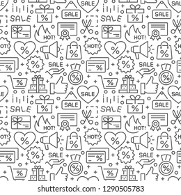 Discounts and sales seamless pattern with thin line icons