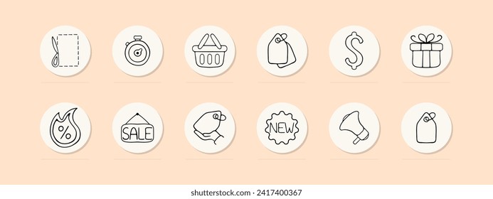 Rabatte für das Set-Line-Symbol Geschenk, Black Friday, Gratulationen, Verkauf, Coupon, Stickerei, Kredit, Hot Price. Pastellfarbener Hintergrund Vektorsymbol für Unternehmen und Werbung