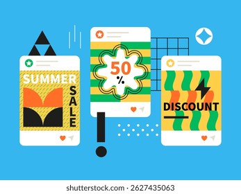 Discounts and summer sales - social media screens templates set