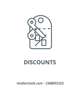 Discounts,label,scissors line icon, vector. Discounts,label,scissors outline sign, concept symbol, flat illustration