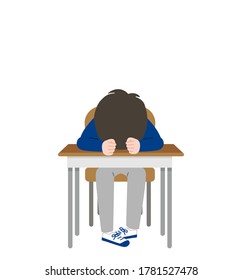 A discouraged male student lying face down on a desk. Vector illustration