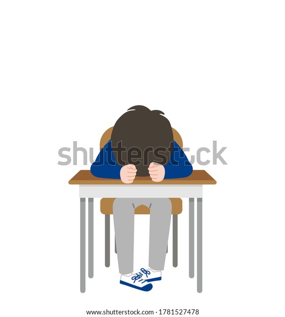 落胆した男の生徒が机の上に横たわっている ベクターイラスト のベクター画像素材 ロイヤリティフリー