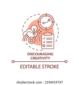 Discouraging creativity red concept icon. Disadvantage of business planning abstract idea thin line illustration. Isolated outline drawing. Editable stroke. Arial, Myriad Pro-Bold fonts used
