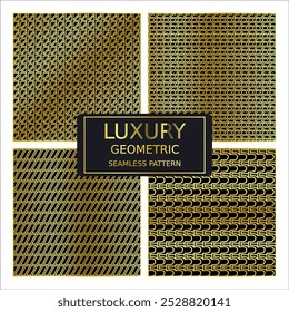 "Descubra 4 elegantes diseños de patrones geométricos de textura dorada de lujo, perfectos para proyectos premium. Ideal para moda, marca o diseño digital, este archivo EPS de alta calidad 