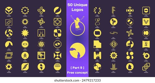 Discover 50 unique, abstract logos for any business. Customize colors and add your company name. Ideal for a modern brand identity. Click to enhance your brand today!