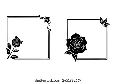 Descubra uma bela coleção de quadros elegantes de silhueta floral rosa, perfeito para convites, designs de casamento, logotipos e projetos artísticos. Adicione beleza intemporal a seus trabalhos criativos.