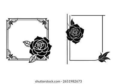 Descubra uma bela coleção de quadros elegantes de silhueta floral rosa, perfeito para convites, designs de casamento, logotipos e projetos artísticos. Adicione beleza intemporal a seus trabalhos criativos.