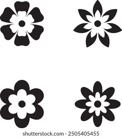 Entdecken Sie eine schöne Vektorgrafik mit einer Sammlung von Blumensymbolen auf sauberem, weißem Hintergrund. Perfekt, um Ihren Designprojekten einen Hauch von Eleganz und Natur zu verleihen.