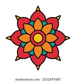 Descubra uma ilustração de vetor de arte mandala tradicional muito bem trabalhada, com padrões intrincados e simetria elegante. Perfeito para impressão, projetos digitais e inspiração de design