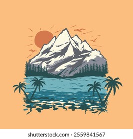 Discover the beauty of nature with this stunning mountain and sea vector design. Perfect for outdoor enthusiasts, travel brands, and anyone who loves the great outdoors!