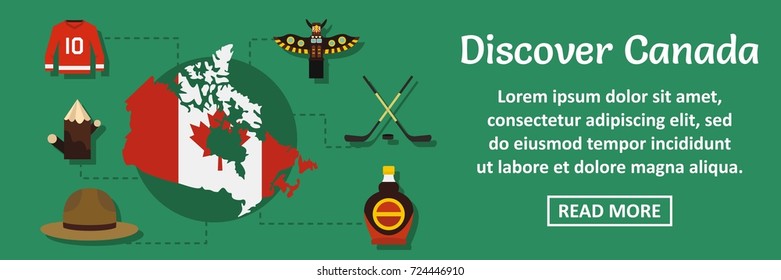 Discover Canada banner horizontal concept. Flat illustration of discover Canada banner horizontal vector concept for web design