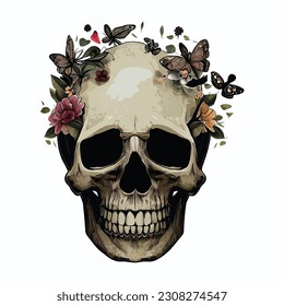 Discover the captivating 'Human Skull: Silhouette with Head Butterfly' vector, offering a unique blend of edginess and artistic symbolism for your creative projects."