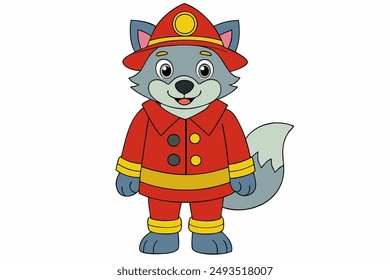 Discover a captivating vector illustration of a wolf as a firefighter. This unique cartoon icon showcases bravery and heroism, perfect for creative projects and designs
