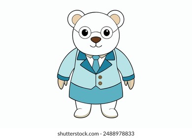 Discover a charming polar bear as a professor cartoon icon in vector illustration. Perfect for educational projects, school materials, and playful designs