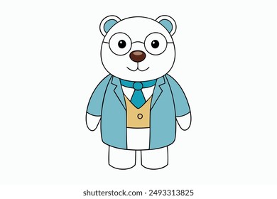 Discover a charming polar bear as a professor cartoon icon in vector illustration. Perfect for educational projects, school materials, and playful designs