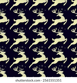 Discover a charming reindeer seamless vector pattern, perfect for festive designs, holiday decoration, and crafting. High-quality, repeatable, and versatile, ideal for wrapping paper, cards, and more!