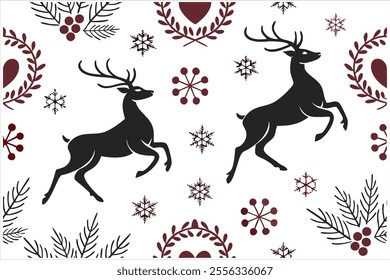 Discover a charming vintage deer seamless pattern with Christmas elements. Perfect for festive decorations, gift wrapping, textiles, or holiday crafts. Add a timeless, nostalgic touch to your designs