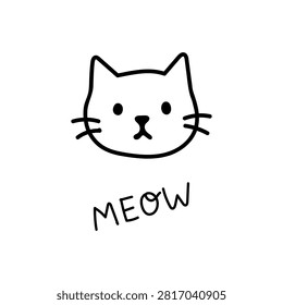 Discover a clean and minimalist vector line art illustration featuring a cute cat face and head portrait with handwritten 