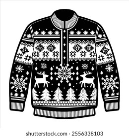 Discover a collection of ugly Christmas sweater vector designs featuring knitted jumpers with festive winter patterns. Perfect for seasonal projects, cards, and apparel design.