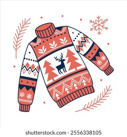 Discover a collection of ugly Christmas sweater vector designs featuring knitted jumpers with festive winter patterns. Perfect for seasonal projects, cards, and apparel design.