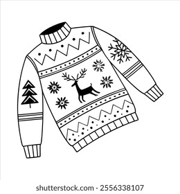 Discover a collection of ugly Christmas sweater vector designs featuring knitted jumpers with festive winter patterns. Perfect for seasonal projects, cards, and apparel design.