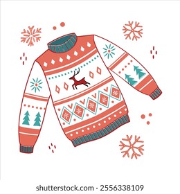 Discover a collection of ugly Christmas sweater vector designs featuring knitted jumpers with festive winter patterns. Perfect for seasonal projects, cards, and apparel design.