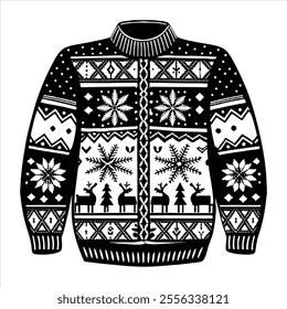 Discover a collection of ugly Christmas sweater vector designs featuring knitted jumpers with festive winter patterns. Perfect for seasonal projects, cards, and apparel design.