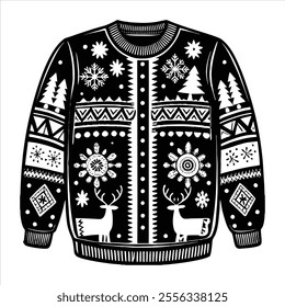 Discover a collection of ugly Christmas sweater vector designs featuring knitted jumpers with festive winter patterns. Perfect for seasonal projects, cards, and apparel design.